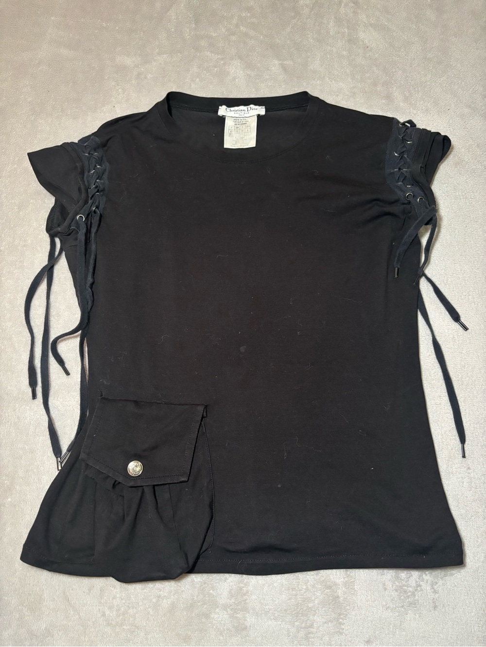 Christian Dior Black Lace-up Cargo Front Pocket Top